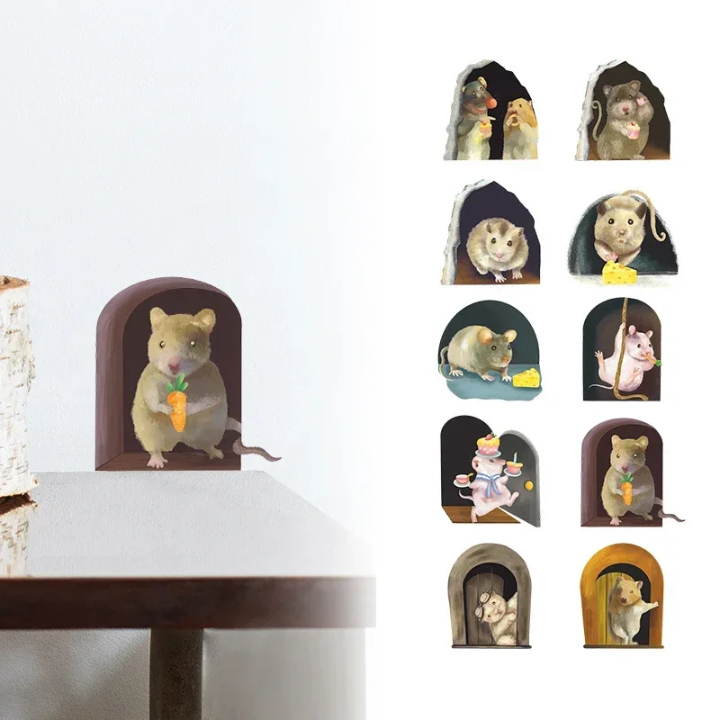 10 шт./набор наклейки на стену в виде мультяшной мыши