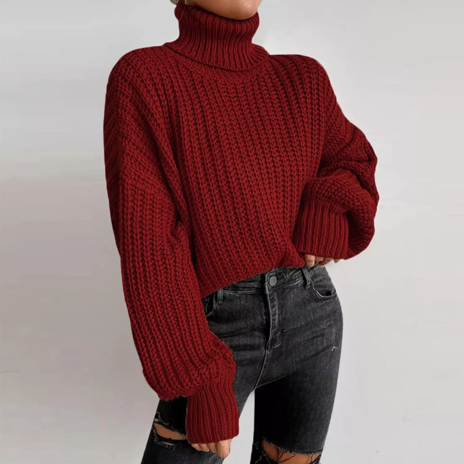 

NEW IN Women's Sweater Turtleneck Green Vintage Pullover Jumper Women Winter Thick Warm Knitted Sweater Soft For Women #T2G