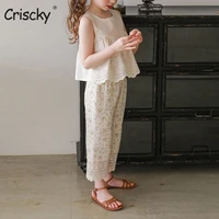 criscky childrens pants 2022 summer new girls casual lace wide leg pants floral cotton waist baby casual pants korean style