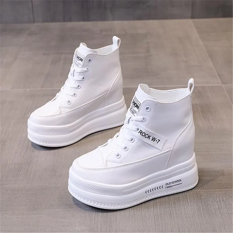 

Женские ботильоны, Осенняя обувь из искусственной кожи, женские высокие кроссовки на платформе, ботинки на танкетке толщиной 7,5 см, женская ...