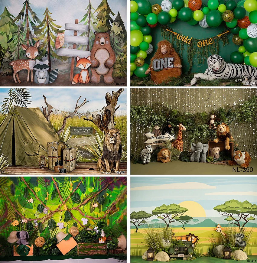 

Animals Newborn Baby Shower Photo Background Woodland Birthday Party Decoration Banner Lion Bear Backdrop for Photography Studio