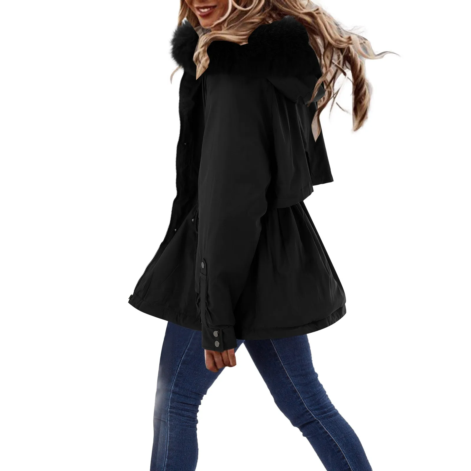 Women Winter Parka Long Coat 2022 Lapel Collar Long Sleeve Jacket Vintage Thicken Coat Jacket Warm Hooded Thick Padded Outerwear