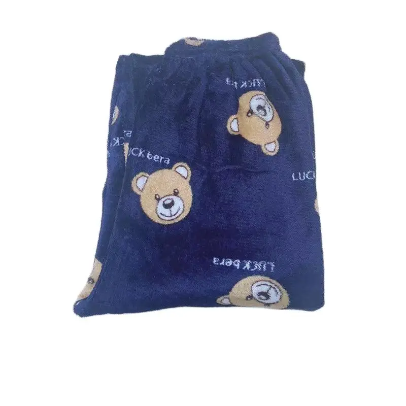 Winter Women's Plush Pajama Pants Warm Home Pants Loose Comfortable Elastic Waist Cute Cartoon