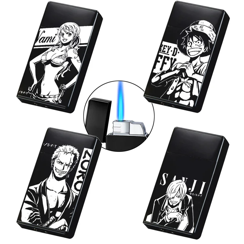 Unique Anime Luffy Metal Cigarette Lighters One Piece Torch Turbo Jet Lighter Gas 1300 C Compact Butane Windproof Lighter