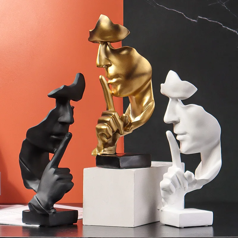 

Silence is gold figure abstract handicraft decoration living room TV cabinet wine cabinet home resin handicraft soft decoration