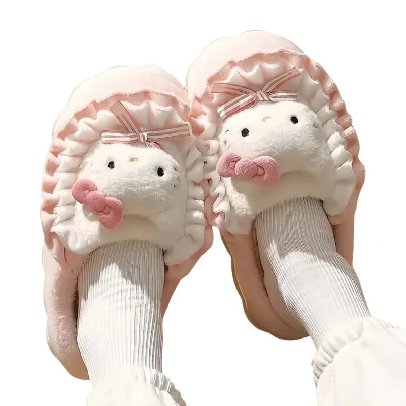 Hello Kitty Cartoon Animation Character Kawaii Kuromi Cotton Slippers Bag Heel Home Good-Looking Cute Warm Plush