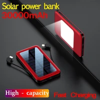 30000mah waterproof solar power bank shockproof mini portable external battery powerbank with led flashlight fast charging