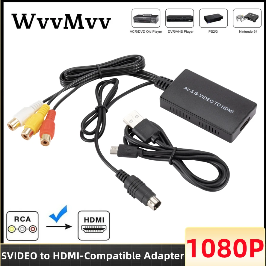 

SVideo to HDMI-compatible Converter AV S-Video Audio Vdieo Converter Adapter Support with PS2/ PS3,720P /1080P AV S-VIDEO Video