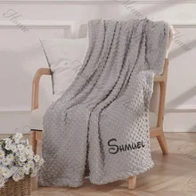 아기 콩 봉제 담요, 맞춤형 이름, 더블 레이어 두꺼운 양털 소파 면 담요, 맞춤형 자수 아기 담요