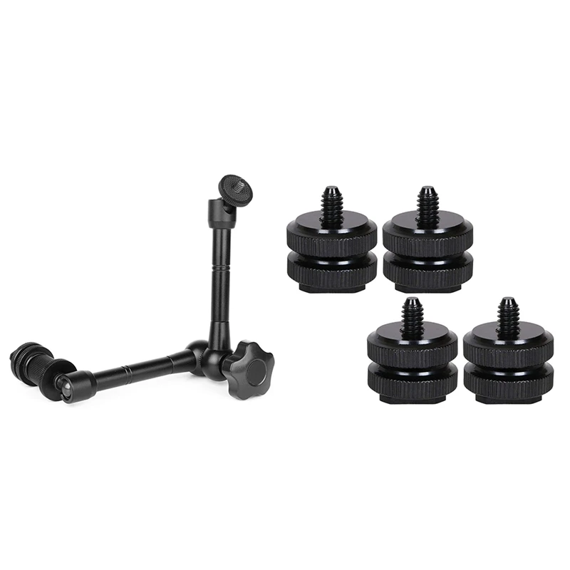 

1 Pcs Magic Arm 11 Inch Articulating Arm Magic Friction & 4 Pcs 1/4 Inch Tripod Screw Flash Shoe Mount