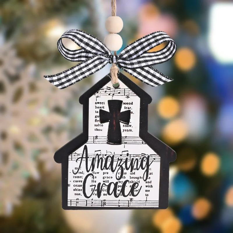 1 шт. деревянный двухслойный кулон в форме домика с Иисусом