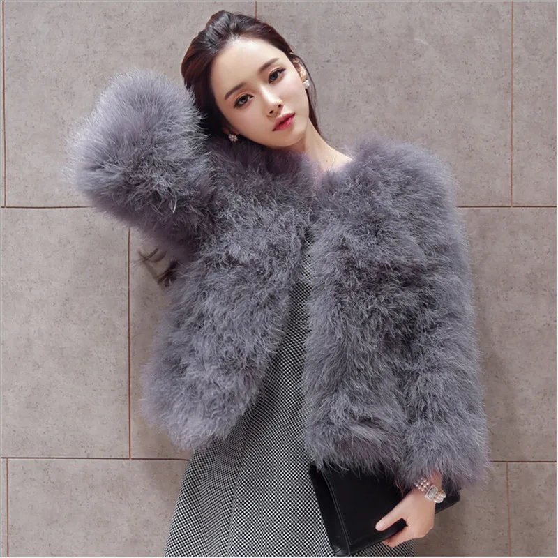 14 Colors Ostrich Feather Fur Coat Shearling Women Jackets Elegant Fashion Luxury Autumn Winter Top Clothes