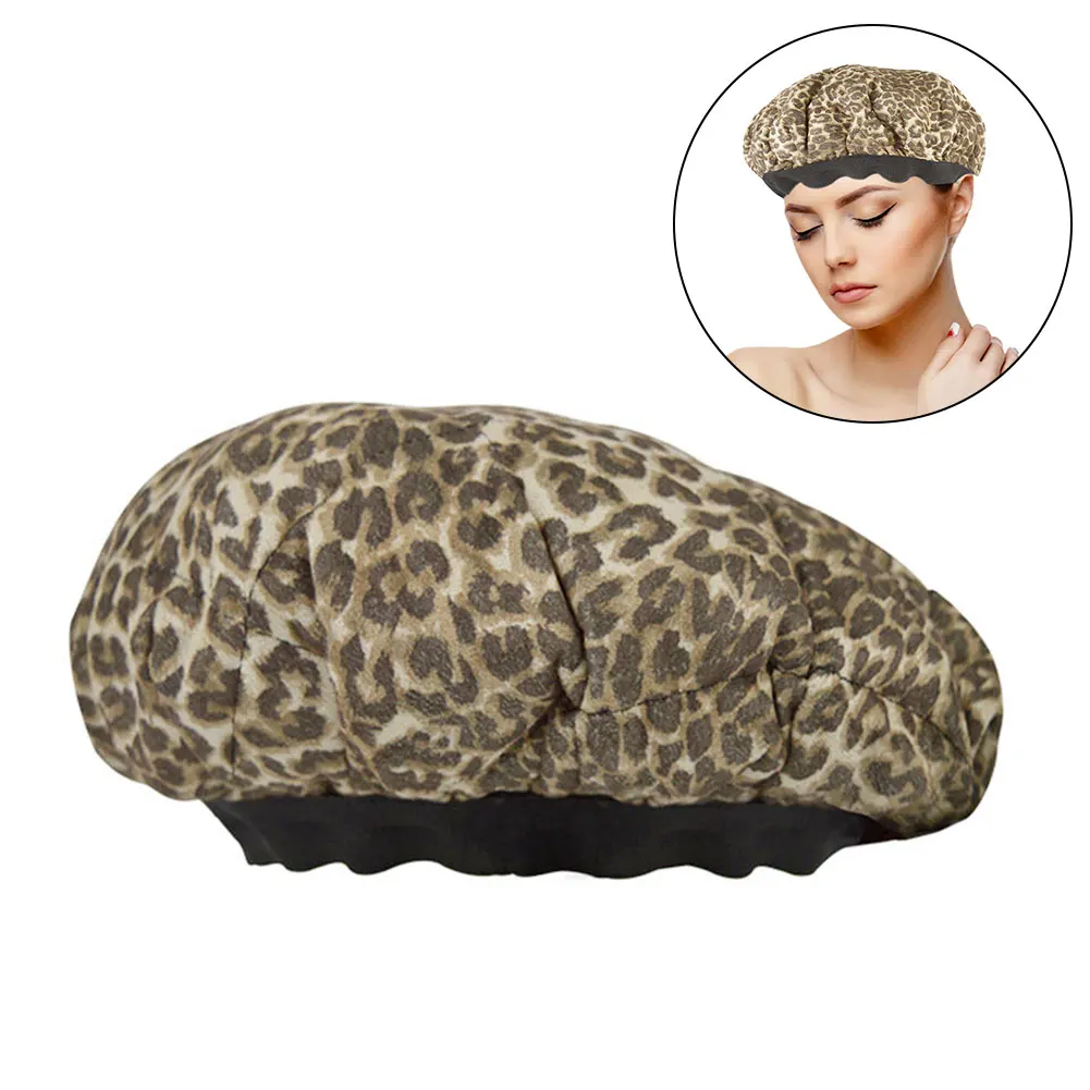 

Reversible Heat Cap Reusable Leopard Print Hair Care Microwavable Deep Conditioning Elastic Universal Portable Flaxseed Interior