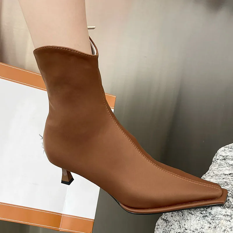 

Modern Chelsea Booties For Women 2022 Fashion Pointed Toe Female Heel Pumps Shoes Zippers Ladies Ankle Short Boots