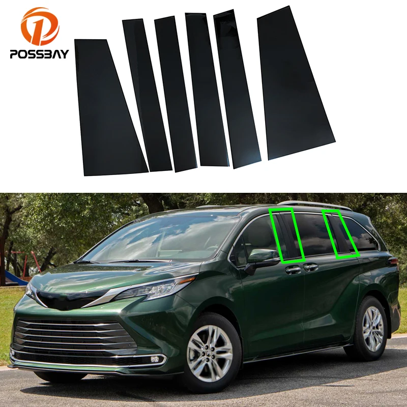 

For Toyota Sienna 2021 2022 Car Glossy Piano Black Pillar Posts Window Door Trims Cover Accessories Auto Styling Exterior Parts