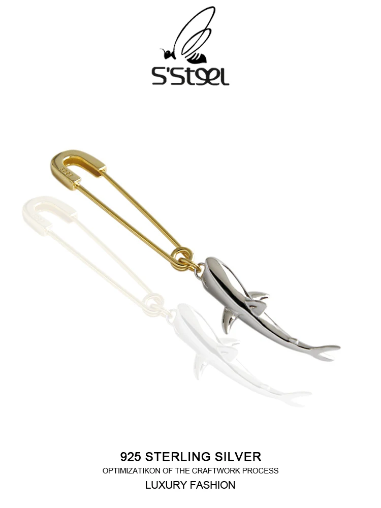 

S'STEEL 1 PC Sterling Silver Korean Earring 2022 Shark Safe Pin Pendientes Originales Y Divertidos Zilveren Oorbellen 925 Zilver