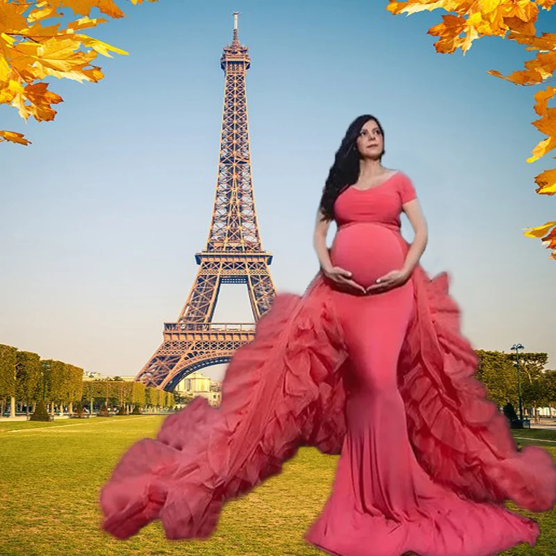 Свадебные платья русалки для беременных с оборками из тюля со шлейфом Женская