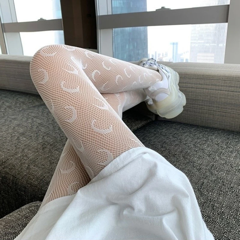 2PCS/lot New Spring Summer Moon Pattern Women Tights for Girls Black Sexy Pantyhose Transparent Mesh Thin High Elastic Stockings