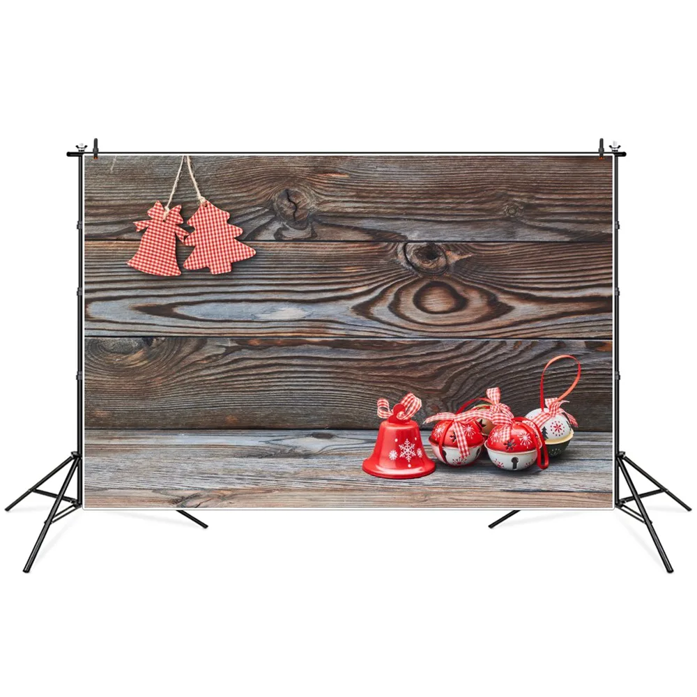 

Christmas Bells Wooden Board Planks Photography Backgrounds Custom Baby Party Home Decoration Photo Booth Photographic Backdrops
