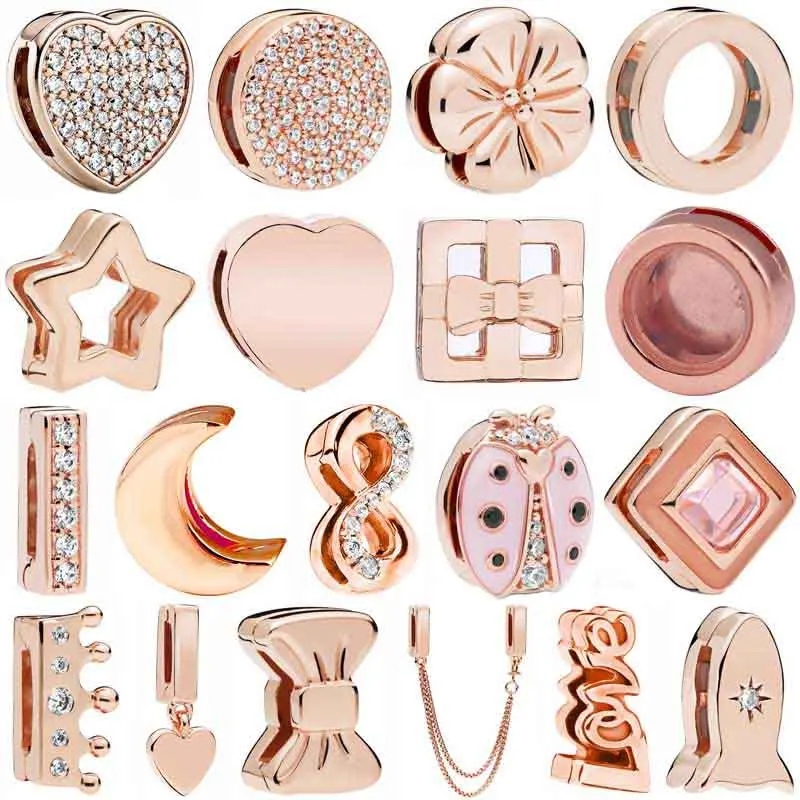 

Reflexions Rose Dazzling Heart Elegance Star Moon Clip Charm 925 Sterling Silver Bead Fit Bracelet Diy Jewelry