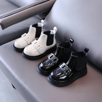 children casual shoes for girls ankle boots winter fleece cotton booties fashion british style kids boys leather shoes black