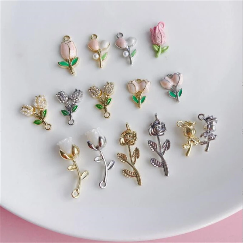 

10pcs/lot new creative drip rose flower charms pendant connectors for diy earrings jewelry making findings accessories