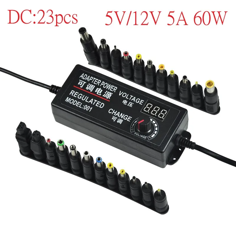 

5V/12V5A Adjustable Voltage LED Light Strip Dimming Motor Speed Regulation 60W Power Charger With 23 Kinds of Adapters