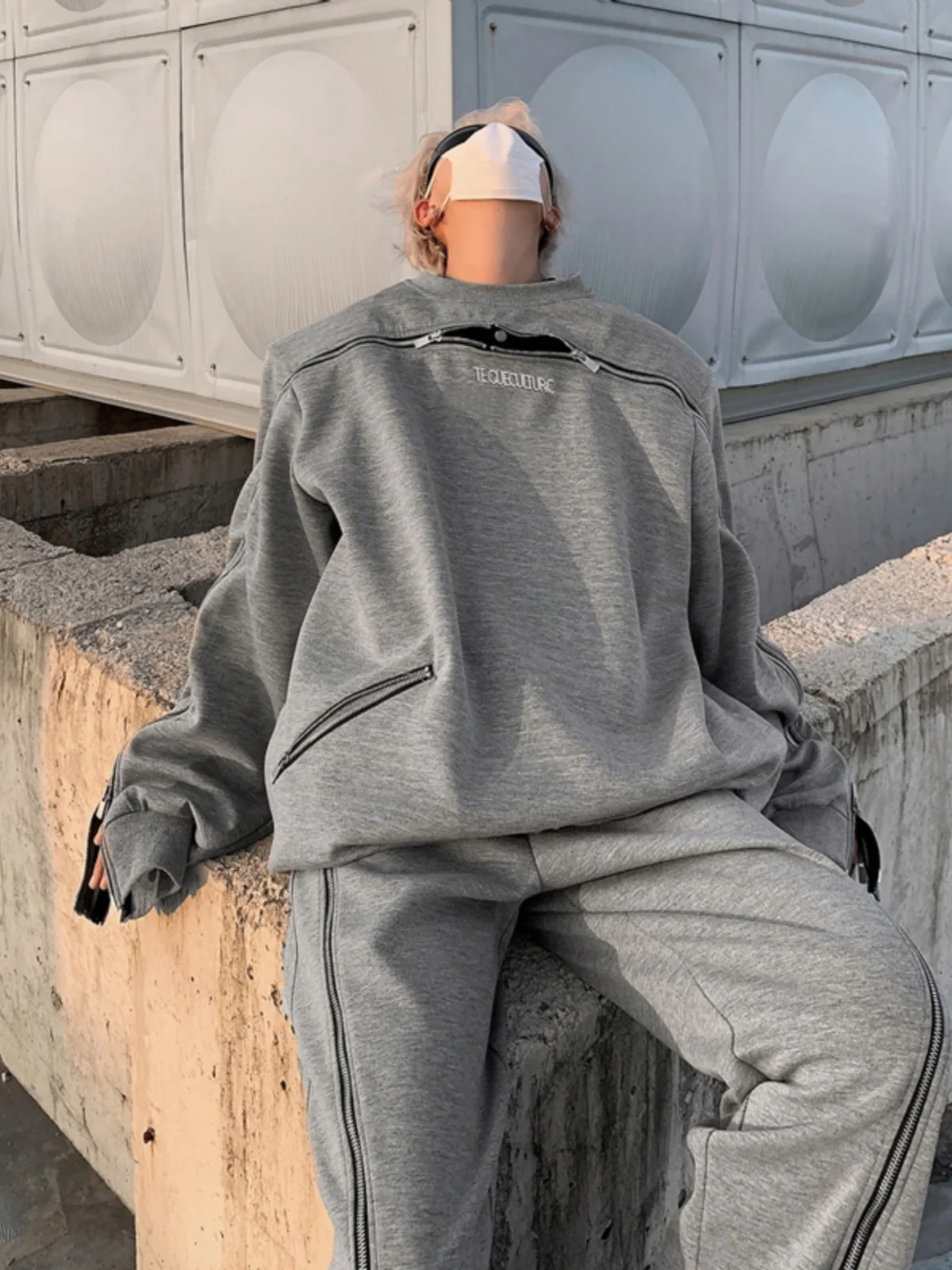 Осенне-зимний американский уличный дизайн плечевой ремень на молнии толстовка с