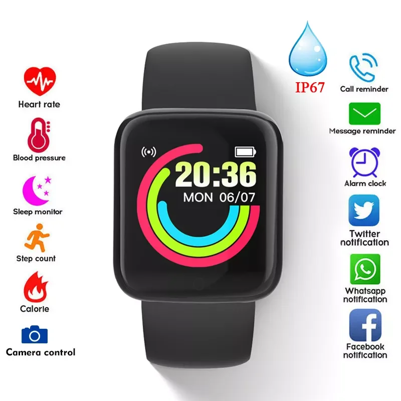 

Watches D20 Fitness Tracker Bluetooth Smartwatch for Men Women IP67 Waterproof Blood Pressure Smart Bracelet IOS Android