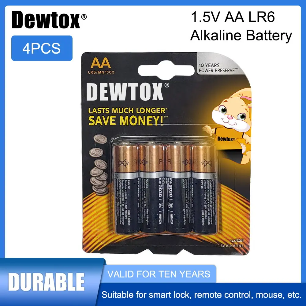 

4 шт., оригинальные щелочные батареи DEWTOX 1,5 в AA LR6 для игрушек, пультов дистанционного управления, электронных продуктов и т. д.