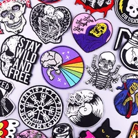 hippie skull patch iron on embroidery patches for clothing thermoadhesive patches on clothes badge stickers stripe for jacket