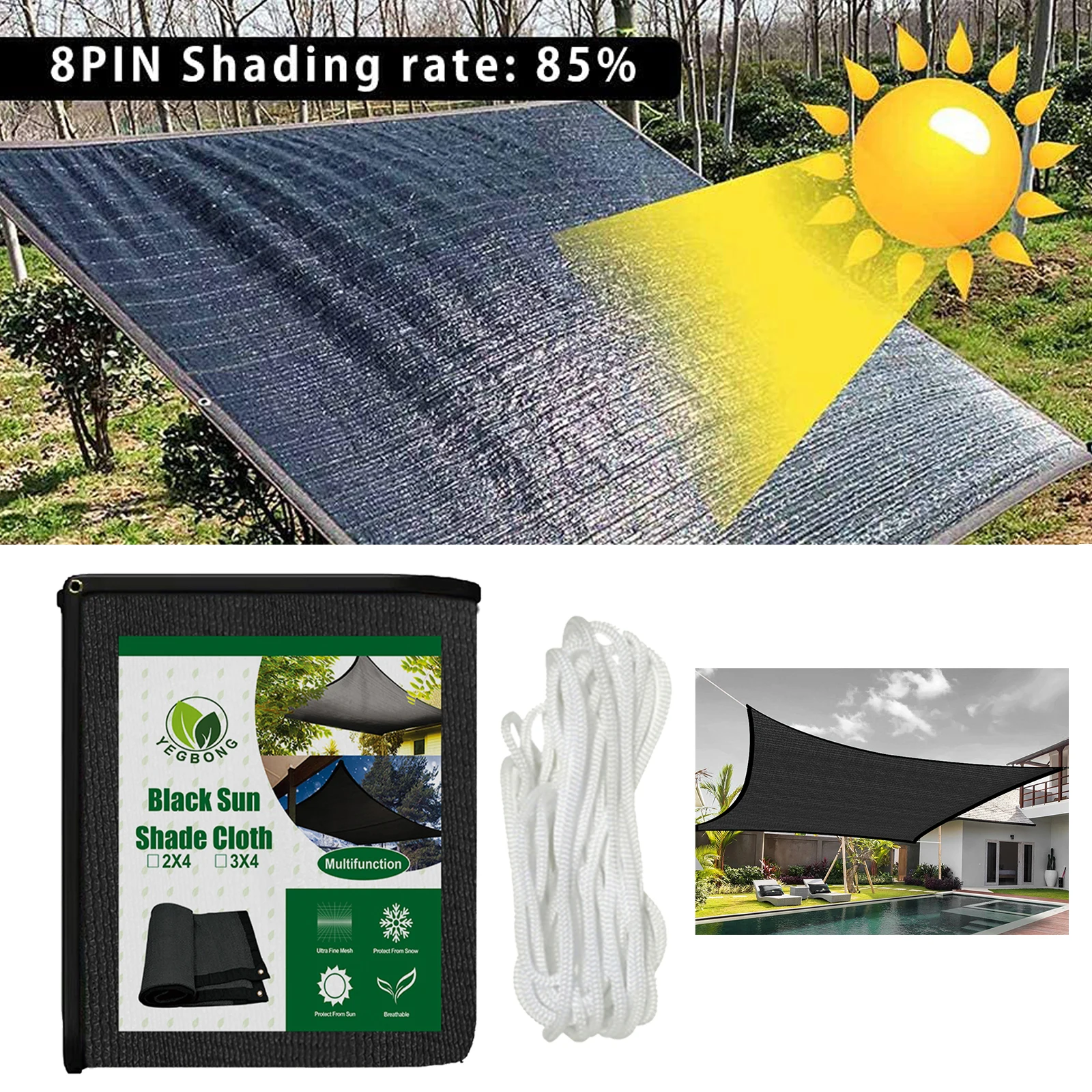 

6 Pin Anti-UV HDPE Shading Net Home Succulent Plant Sunshade Net Outdoor Swimming Pool Cover Sun Shade Net Shading Rate 60~70%
