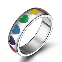 trendy unisex women men colorful heart rings stainless steel valentines day gift fashion jewelry us size 5 6 7 8 9 10 11 12