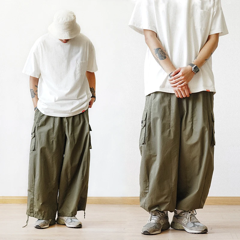 

Pants Men's Wide-leg Casual Baggy Straight Ankle-length Cargo Pants Colour Pants Solid Men Multi-pocket Cropped Pants