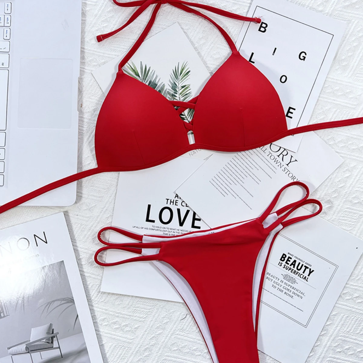 

Push Up 2pcs Bikini Set High Cut Womens Swimsuit Sexy Bra Thong Swimwear Women 2022 Summer Bathing Suits Lace Up Biquini Beach