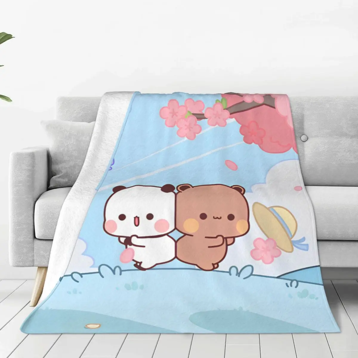 Фланелевое покрывало Bubu с изображением панды медведя Дуду ультрамягкое для