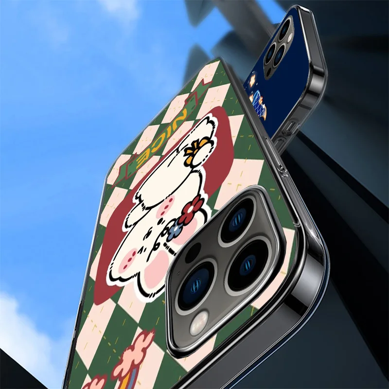 Мультяшный милый чехол с кроликом для телефона iPhone 11 12 13 14 15 Pro XS XR X Max 7 8 Plus Mini + SE