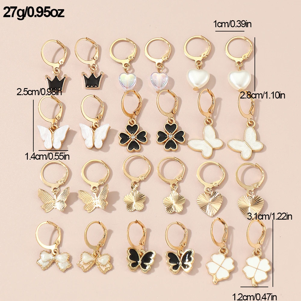 Набор сережек-гвоздиков в виде бабочек и цветов 12 шт