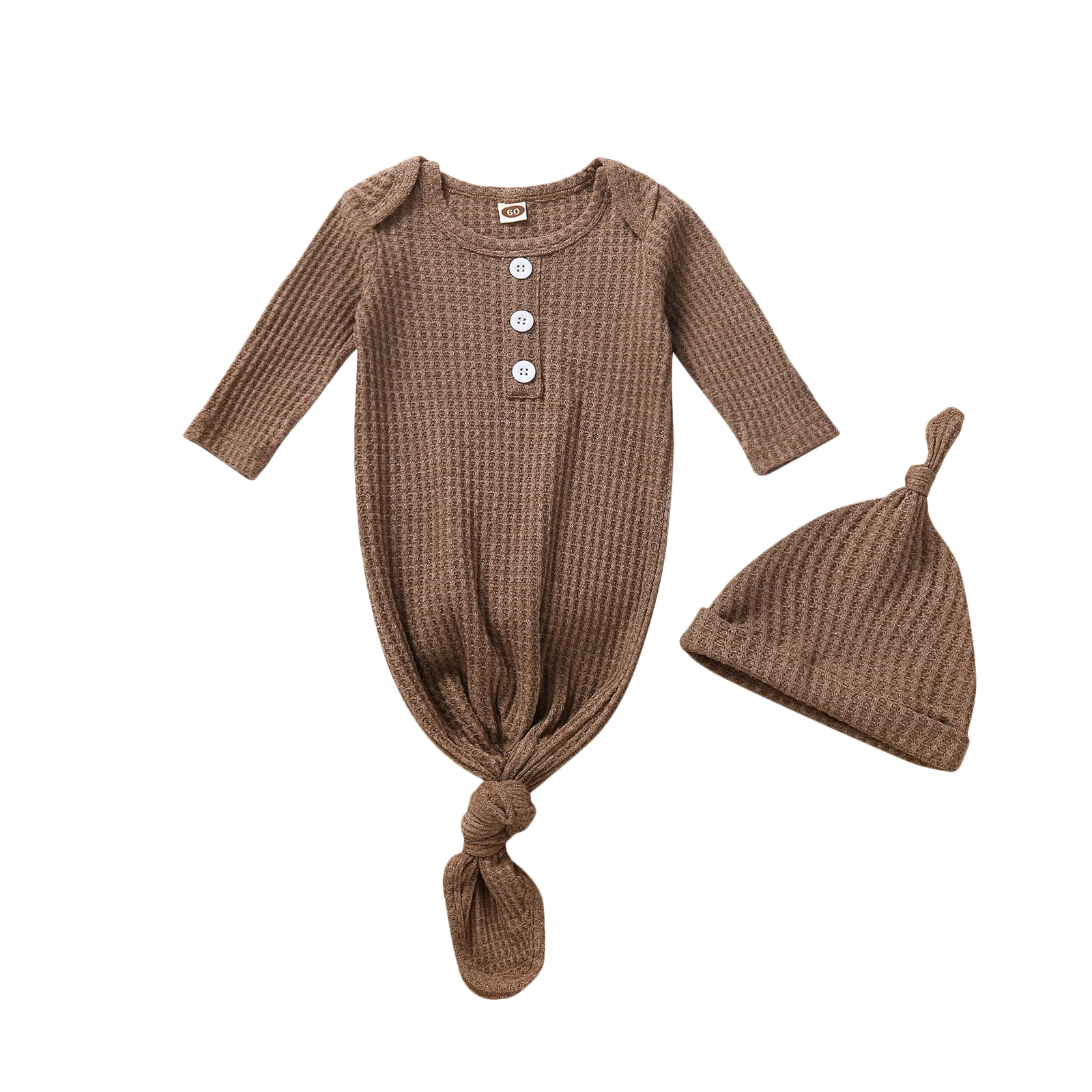 

Newborn Baby Boy Girl Knit Gowns Long Sleeve Printed Sleeping Bag Coming Home Outfit Nightgown Pajamas Hat Set