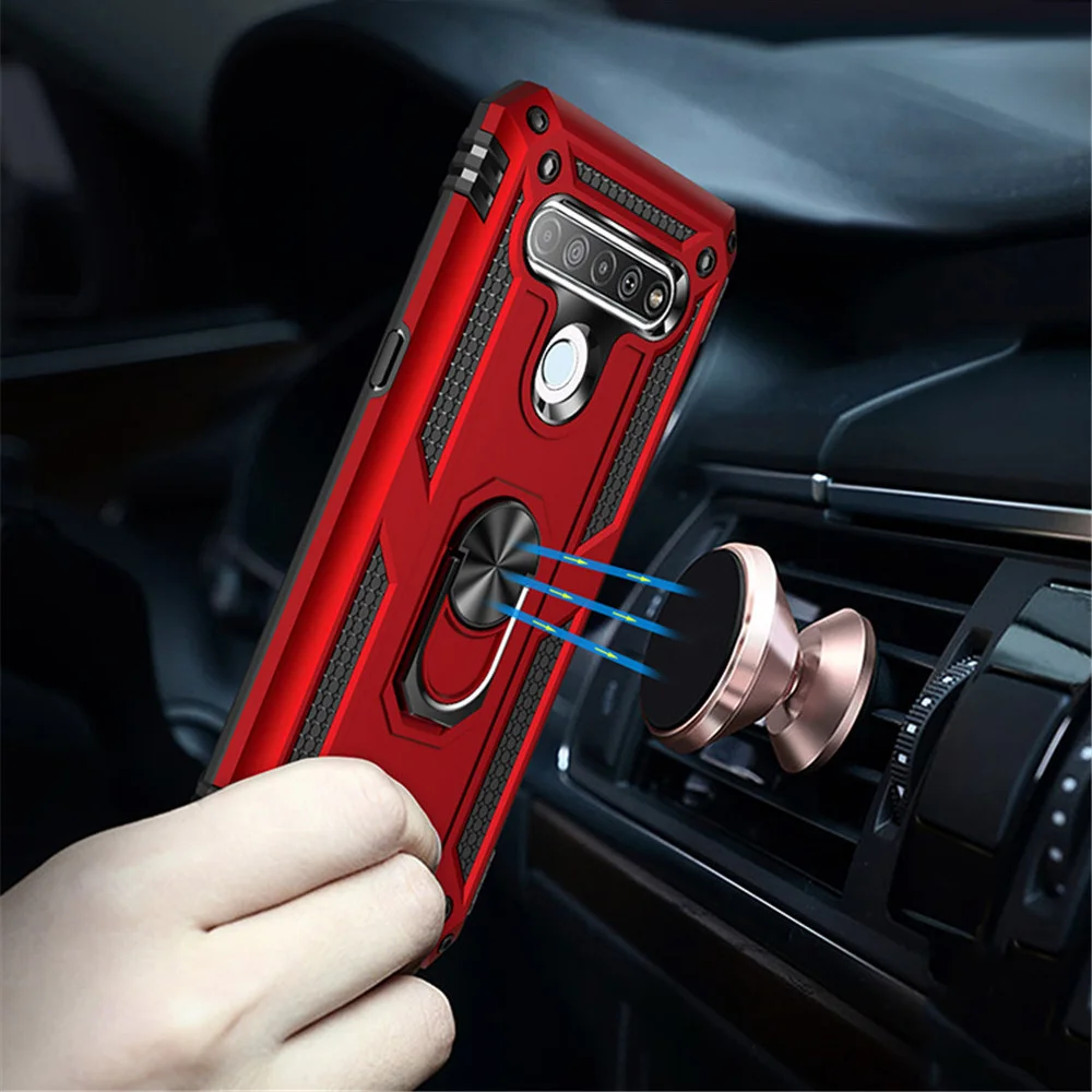 

For LG K61 Case For LG K40 K40S K51 K51S K52 K53 K61 K32 K22 Plus Shockproof Magnetic Car Holder Ring Cover For LG Q50 Q51 Q61