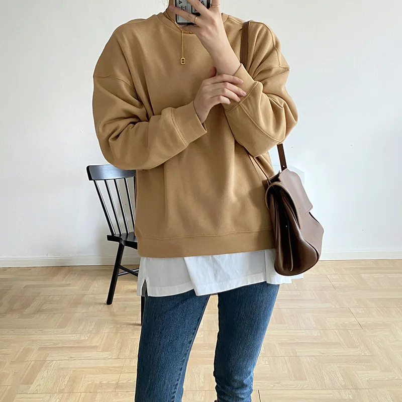 

Korean Style O-neck Solid Pullovers 2022 Spring Autumn Womens Sweatshirt Fashion Casual Cotton Women Tops Streetwear