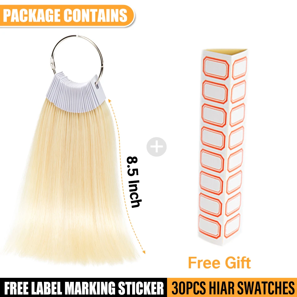 30pcs 20cm New Real Human Hair Color Rings Swatches For Human Hair Extensions Salon Tools Hair Dyeing Sample Chart Ring YOKAS