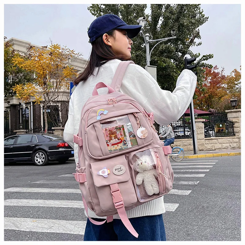 

Cute Women's Backpack Waterproof Multi Pocket Nylon School Backpack Student Girls Girls Kawaii Laptop School Bag Mochilas bags