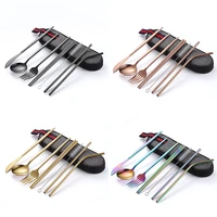 7 piecesset portable reusable cutlery set stainless steel cutlery fork spoon spoon chopsticks straw picnic cutlery