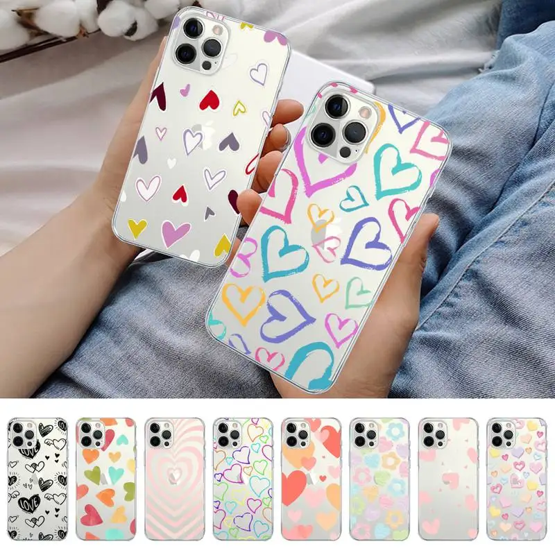 

loving heart Phone Case For iPhone 11 12 13 14 Mini Pro Max XR X XS TPU Clear Case For 8 7 6 Plus SE 2020