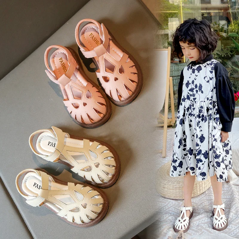 

Сандалии детские дышащие с перфорацией, повседневная обувь в римском стиле, пляжные шлепанцы для девочек, лето 2022