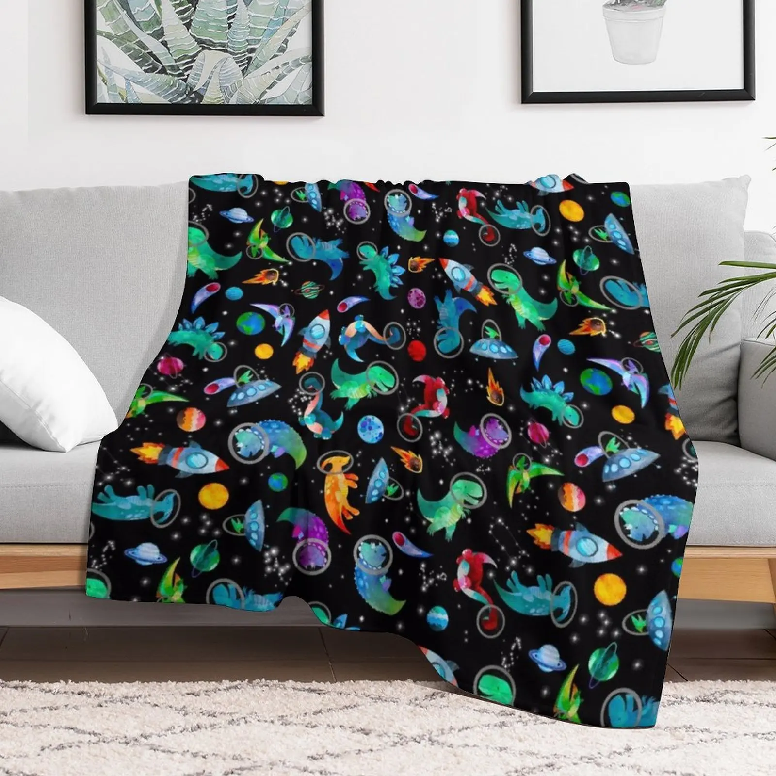 Акварельные космические динозавры с рисунком галактики одеяло люксового бренда