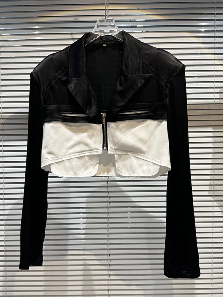 

Уличная мода, новинка 2023, Весенняя Дизайнерская куртка, Женская облегающая короткая куртка с контрастной вставкой