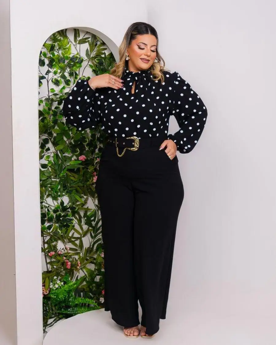 Женский комплект блузка с длинным рукавом брюки Pantalona пояс 0455