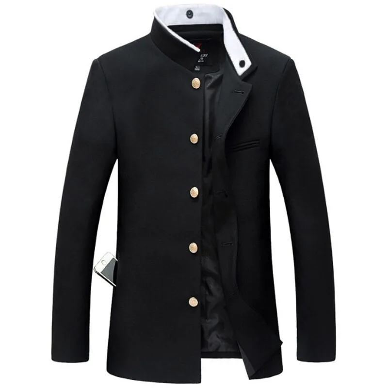 

2022 New Men Black Slim Tunic Jacket Single Breasted Blazer Japanese School Uniform College Coat
